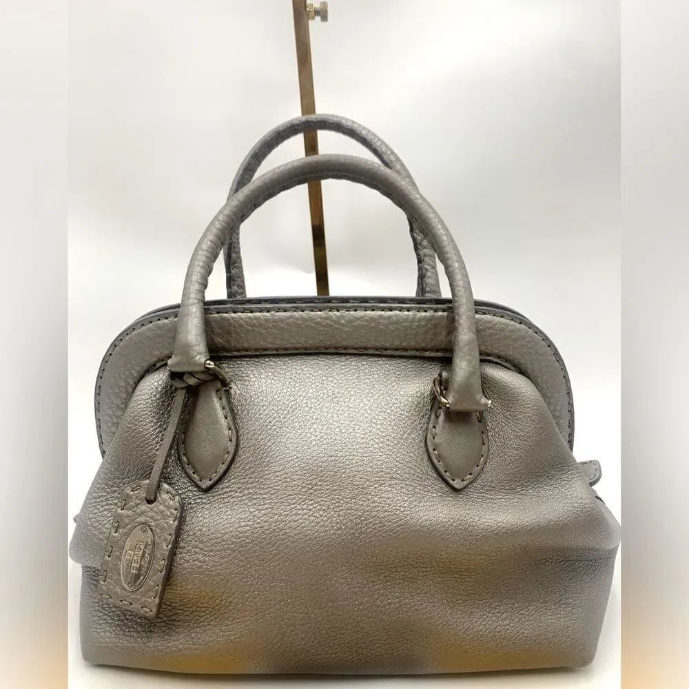 Auth Fendi Borsa Selleria Romano Leather Platinum Adele Doctor Bag Satchel Ex+